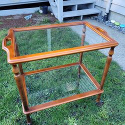 MCM Vintage Wooden Serving Trolley with Glass, 1950s. 26"H×25"W× 17"D   $145 