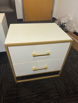 Nightstand with 2 Drawers, Small End Side Table with Storage, Modern Bedside Bed Table with Metal Frame for Small Space, Bedroom and Living Room, Whit