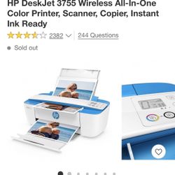 New HP DeskJet 3755 Wireless All-In-One Color Printer, Scanner, Copier, Instant Ink Ready
