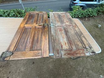 Antique oak icebox refrigerator doors pair heavy brass hardware la