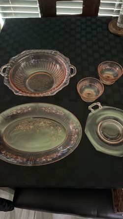 Five piece, pink depression, glass