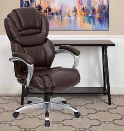 Brown Leather High-Back Executive Office Chair