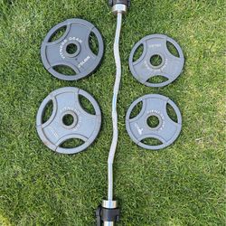 Olympic weights with curl bar 2x25 and 2x10 lbs $90 firm