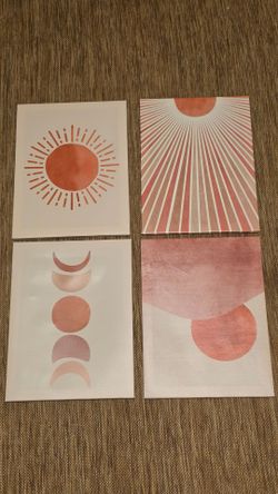 Set of 4 Framed Boho Canvas Wall Art Prints (12" x 16")