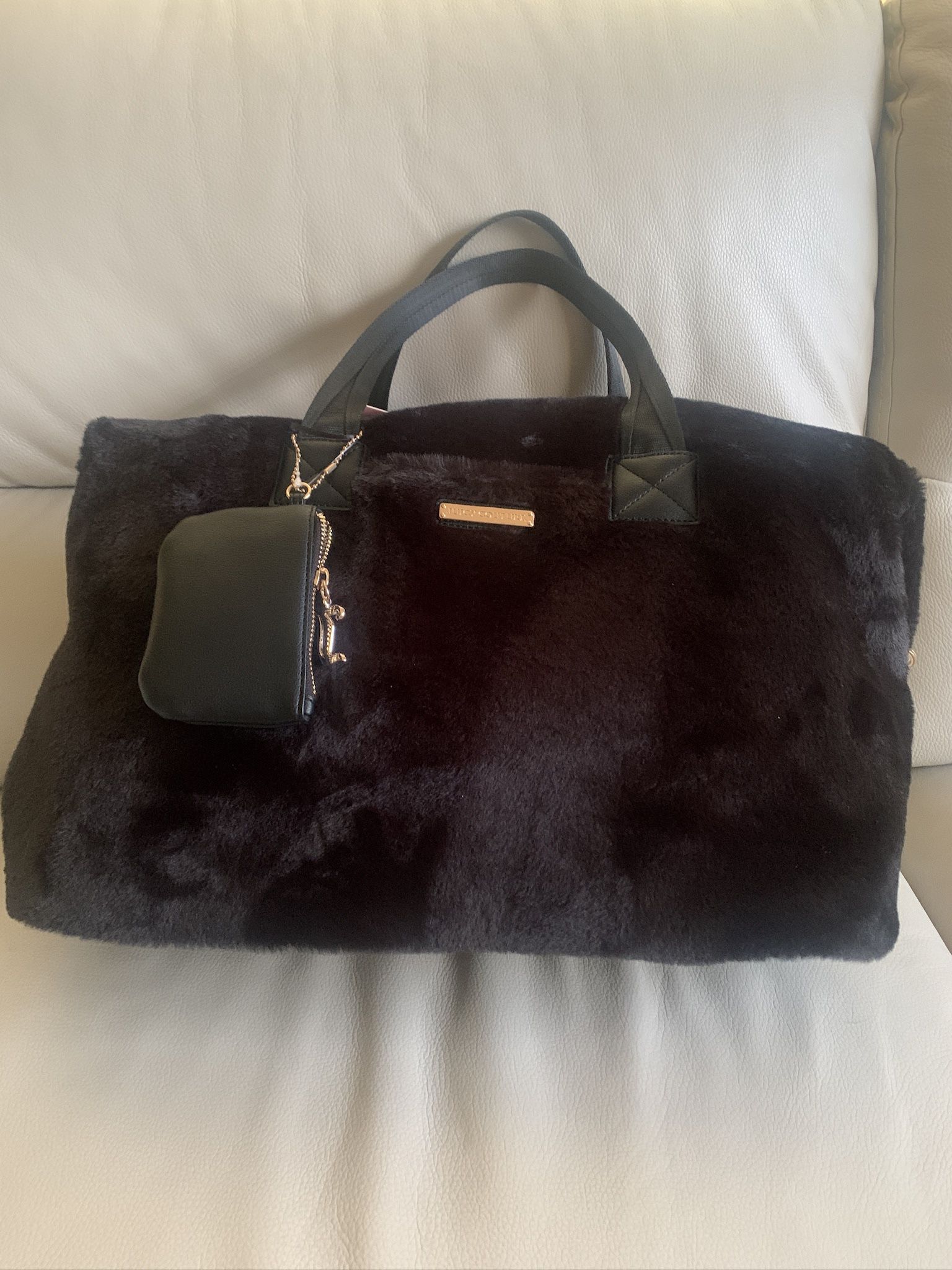 New Juicy Couture Black Furry Weekender Duffle Bag
