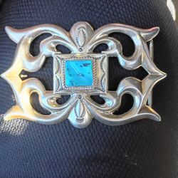 HAROLD YOUNG NAVAJO INDIAN STERLING SILVER ARTIST BUCKLE ORIGINAL ONE OF A KIND TURQUOISE