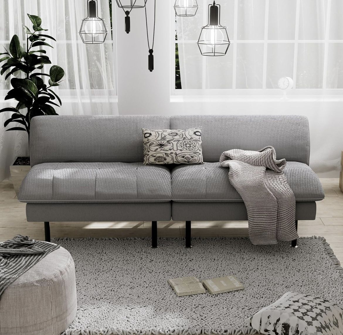 70" Futon Sofa Bed, 4 in 1 Multi-Function Couch Sleeper with Adjustable Backrest, Modern Convertible Futon, Recliner Small Loveseat for Living Room, D