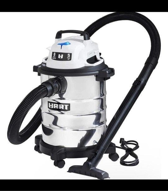 HART 6 Gallon 5 Peak HP Stainless Steel Wet/Dry Vacuum