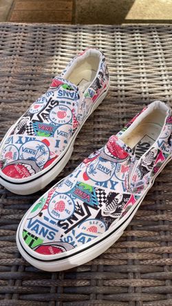 Vans Slip-On Shoes 6M or 7.5W 'Sticker Mash Up'
