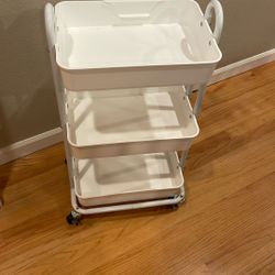 3 Tier White Rolling Cart
