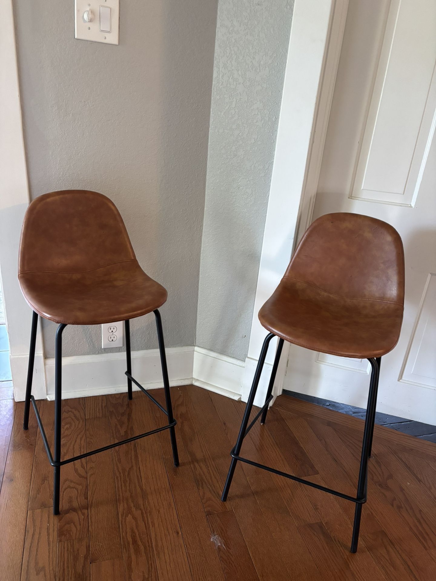 Leather Barstools, Set Of 2