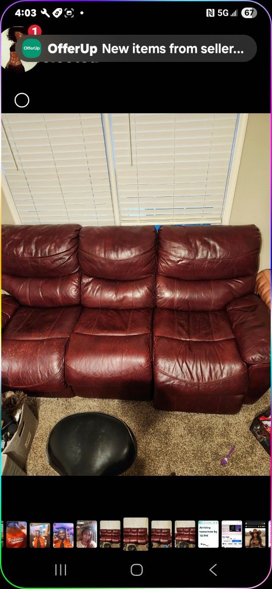 Nice Burgundy Leather Couch and matching Chair