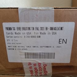 Pokemon TCG 2021 Eevee Evolutions Tin Sealed Case 6 Tins Evolving Skies