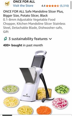 ONCE FOR ALL Safe Mandoline Slicer Plus, Bigger Size, Potato Slicer, Black 0.1-8mm Adjustable Vegetable Food Chopper, Kitchen Mandoline Slicer Stainle