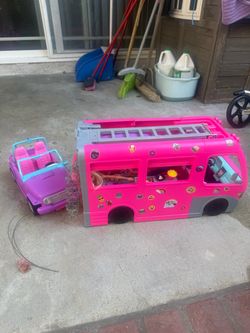 Barbie ambulance, Barbie RV, and Barbie car