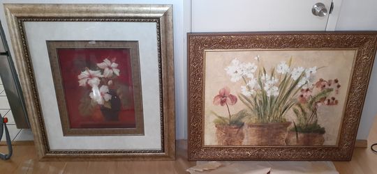 Large framed floral pictures
