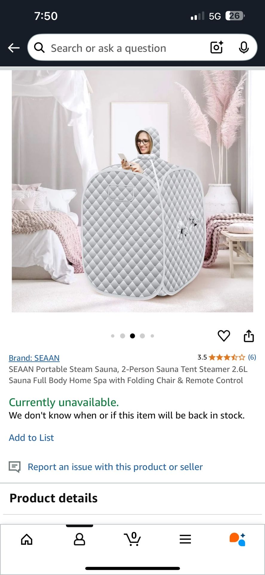 SEAAN Portable Steam Sauna, Silver Home Sauna Full Body Spa with Remote Control for 1 or 2 Person Share 2.6L Steamer with Folding Chair (Grey)SEAAN P