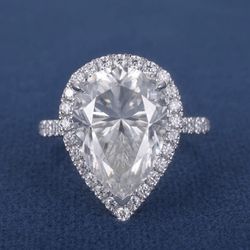 ✅5CT Certified Pear Cut🔥 Moissanite 🔥14K White Gold Over Engagement Ring  Size 6.5