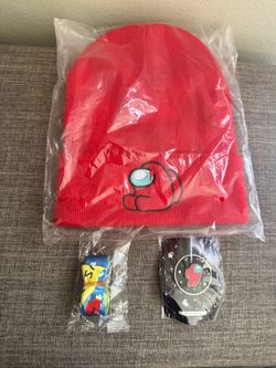 NEW Among Us Ejected Edition Merch Red Imposter Beanie, Lanyard & Pin