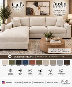 Pet Friendly Custom Sectional w/chaise Made in USA