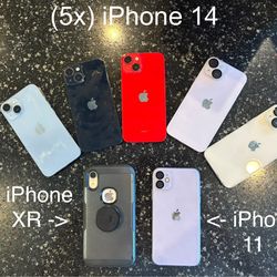 iPhones for sale (5x 14, 1x 11, 1x XR)