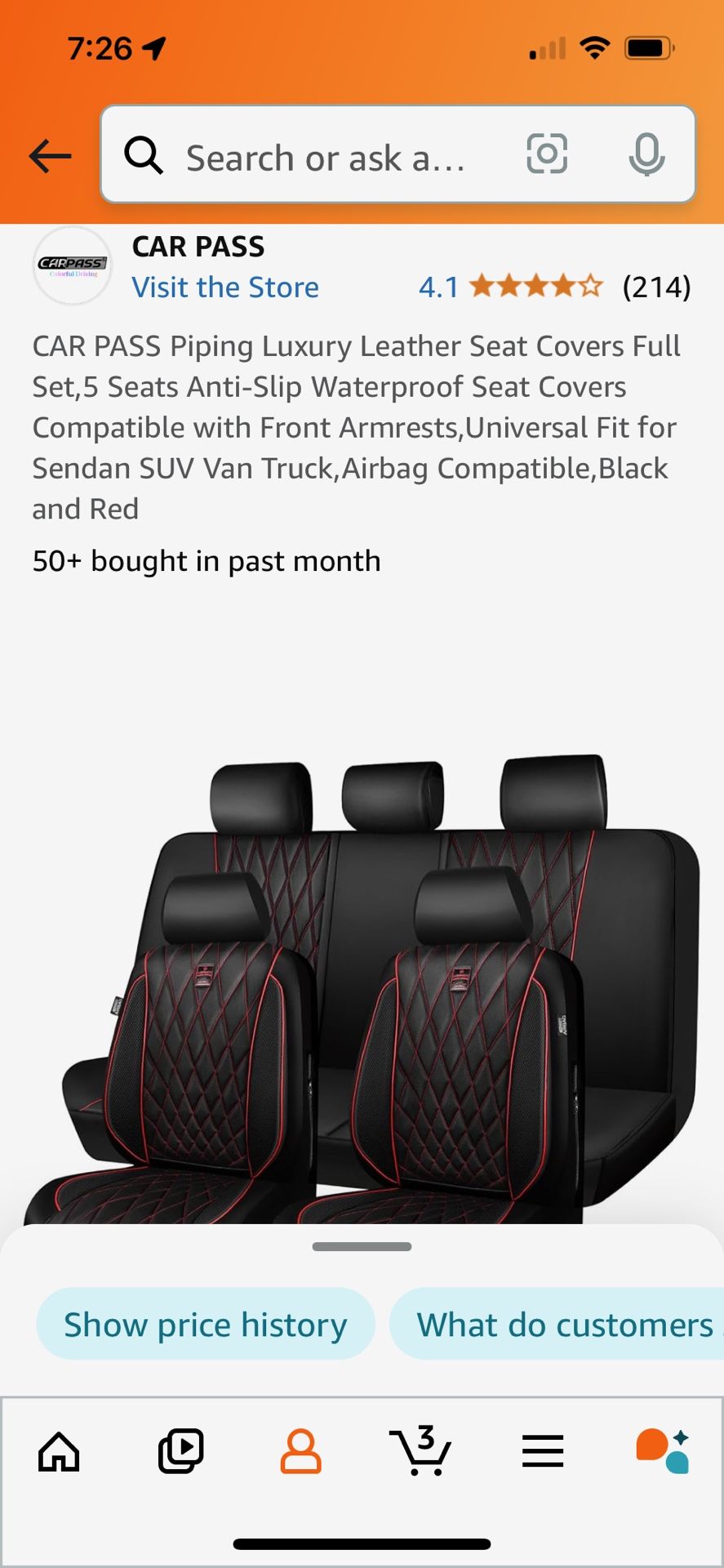 Seat Covers - Black With Red Trim Stitching Universal Fit- Faux Leather Material
