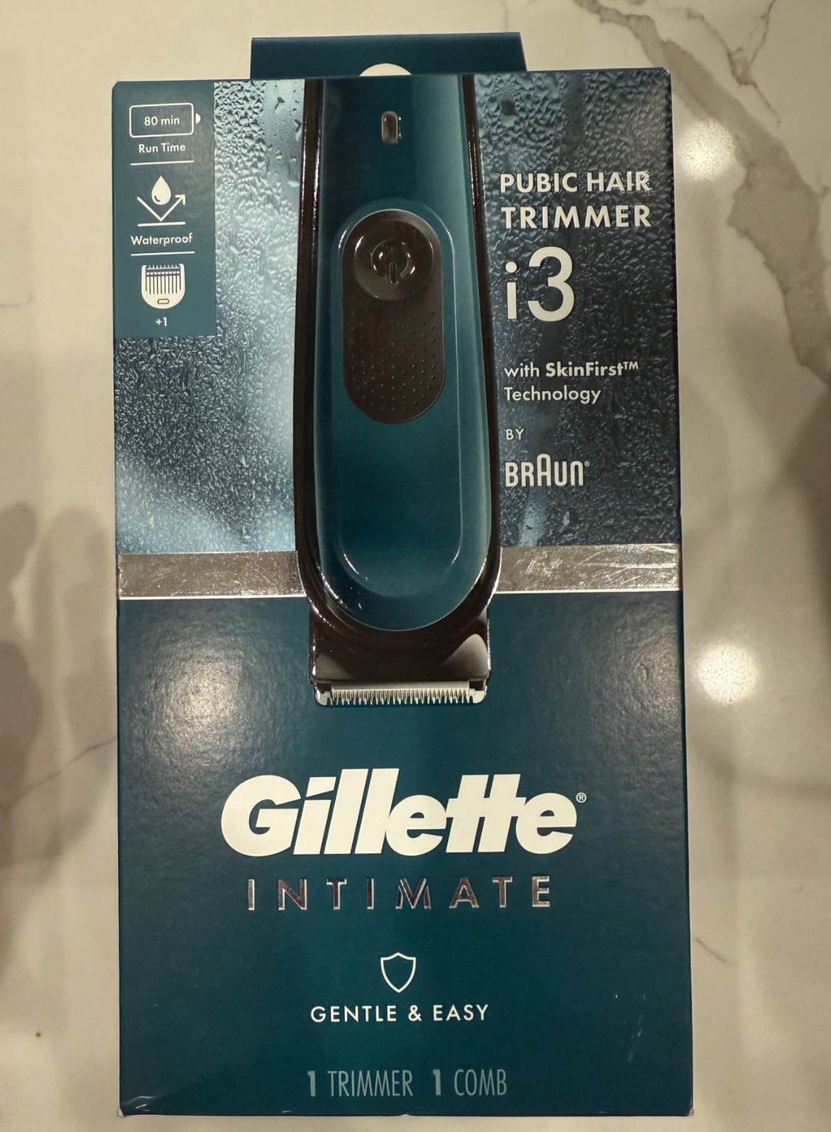 Gillette Intimate i3 Men's Pubic Hair Electric Trimmer for Men, Waterproof, Blue