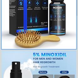 5% Minoxidil & Bioton Hair Growth Kit for Men and Women ｜100ML Spray & Bamboo Paddle Hair Brush｜Topical Solution Extra Strength Hair Regrowth Treatmen
