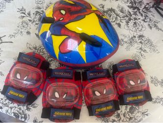 Spider-Man kid bike helmet, 2 elbow & 2 knee pads