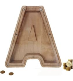 Wooden Letter A Piggy Bank Transparent Money Saving Kids Adult NEW *Read Descrip