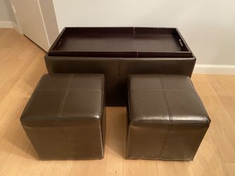 Brown leather bench with 2 seats
