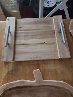 Rustic Wood Serving Tray with Metal Handles