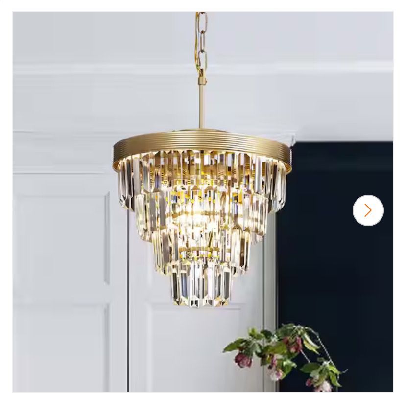 3-Light 13in Modern Small Tiered Crystal Chandelier in Antique Gold for