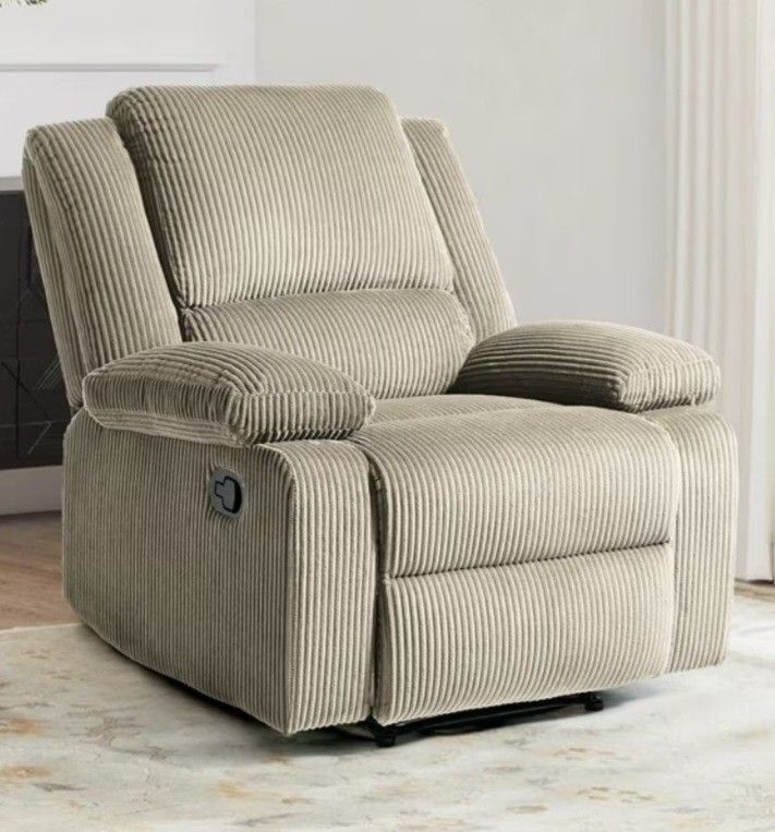 UIXE Oatmeal Recliner Chair Corduroy Recliners Sofa with Armrests & Backrest for Living Room, Bedroom, Nursery Push Back Armchair for Adults