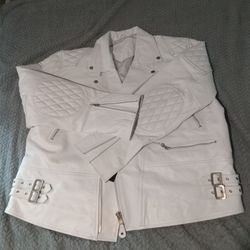 MEN'S INFINITY NEW YORK WHITE LEATHER MOTORCYCLE JACKET 3XL