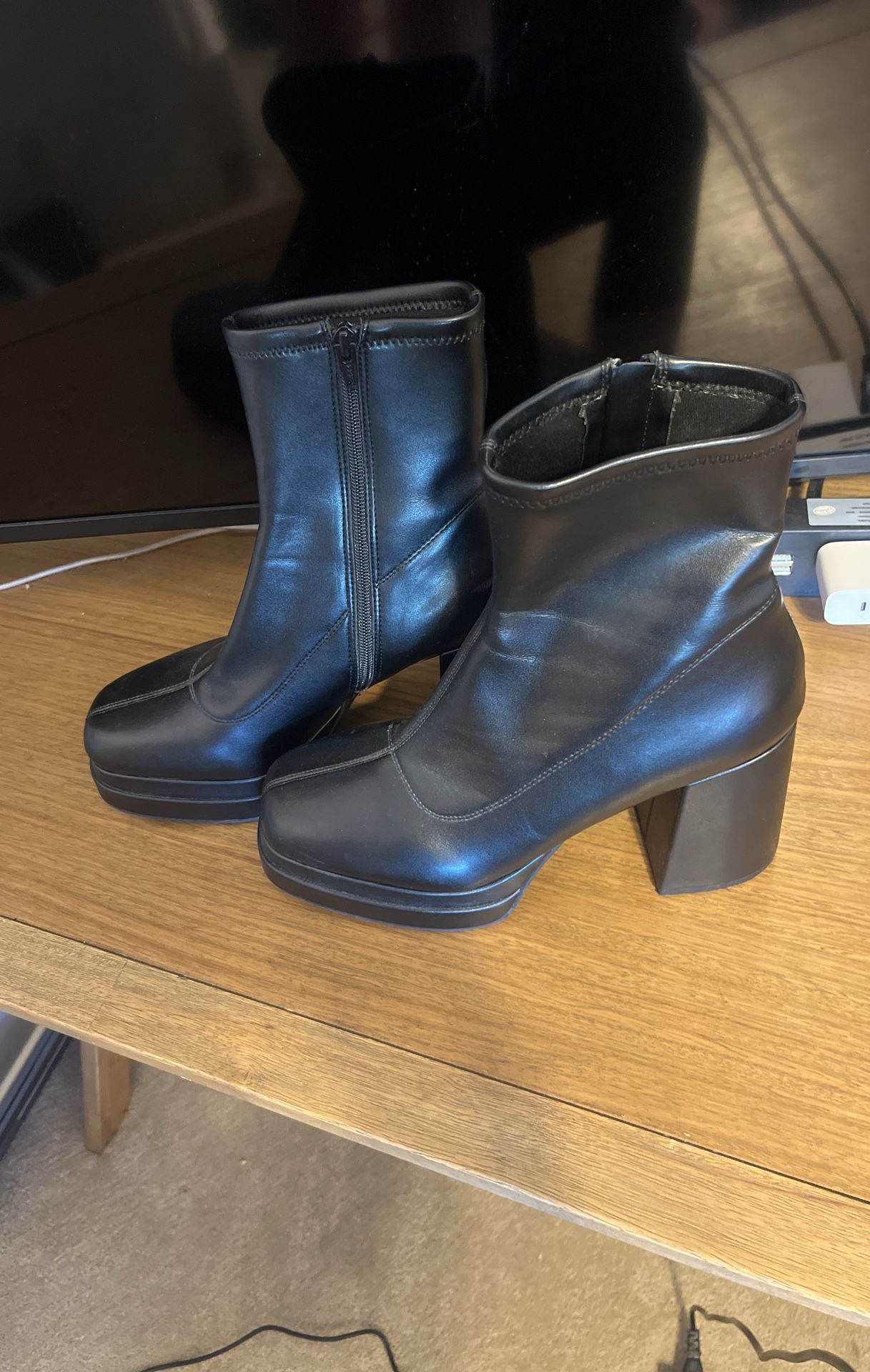 Black chunky heel boots