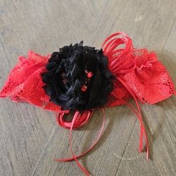 Red Lace Black Flower Prom Wedding Garter 