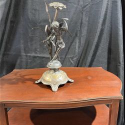 Antique Silver Plated Art Nouveau Statue On Brass Base