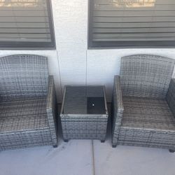 3 Piece Patio Furniture Set Small Outdoor Wicker Table & Chairs Set with Seat Cushions