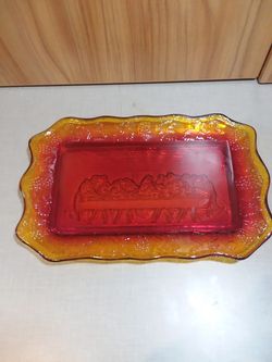 Vintage Tiara Amber Glass Last Supper Plate