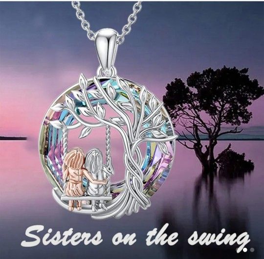To My Granddaughter, Tree Of Life Sisters On The Swing Pendant Necklace