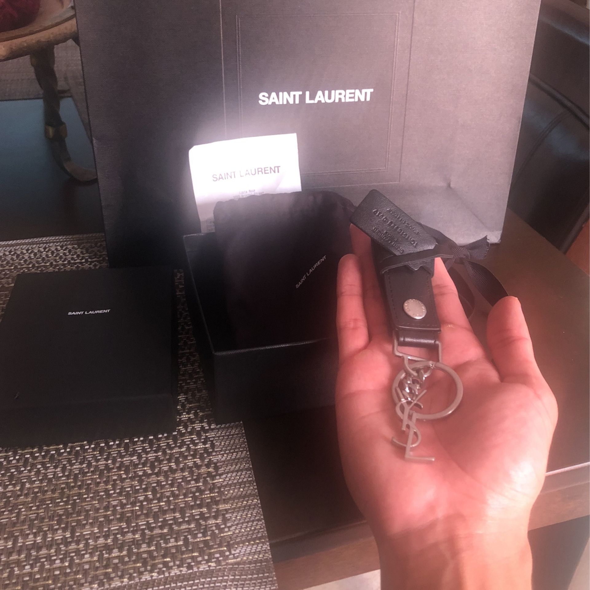 Saint Laurent Silver Leather KeyChain