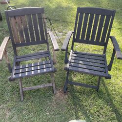 Two Wooden Patio Foldable Chairs 