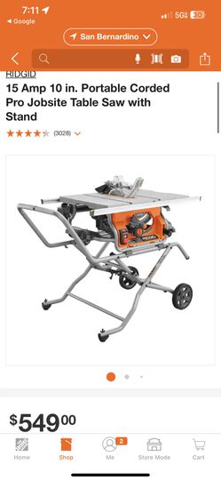 10 Inch, 15 Amp Jobsite, Ridgid Tablesaw Tool