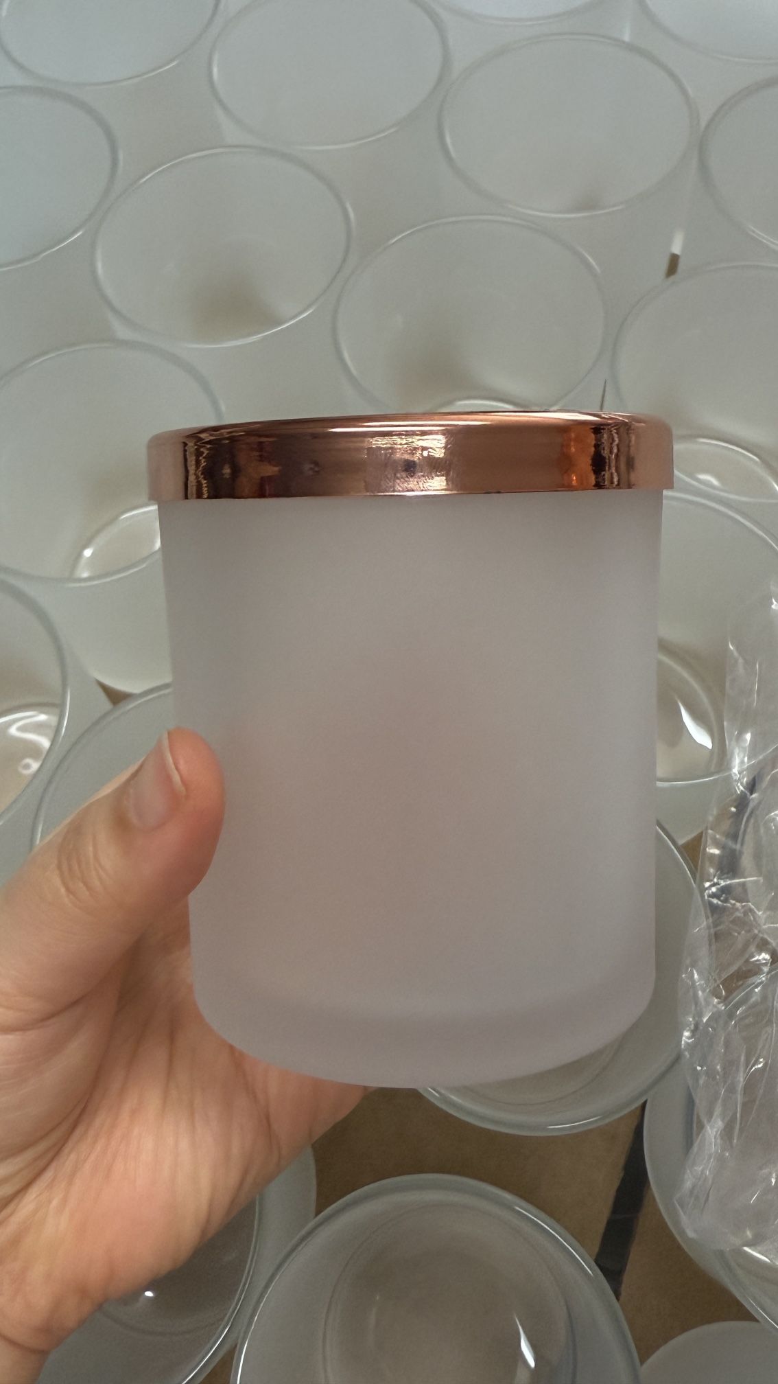 Frosted White Candle Jars & Rose Gold Lids Set