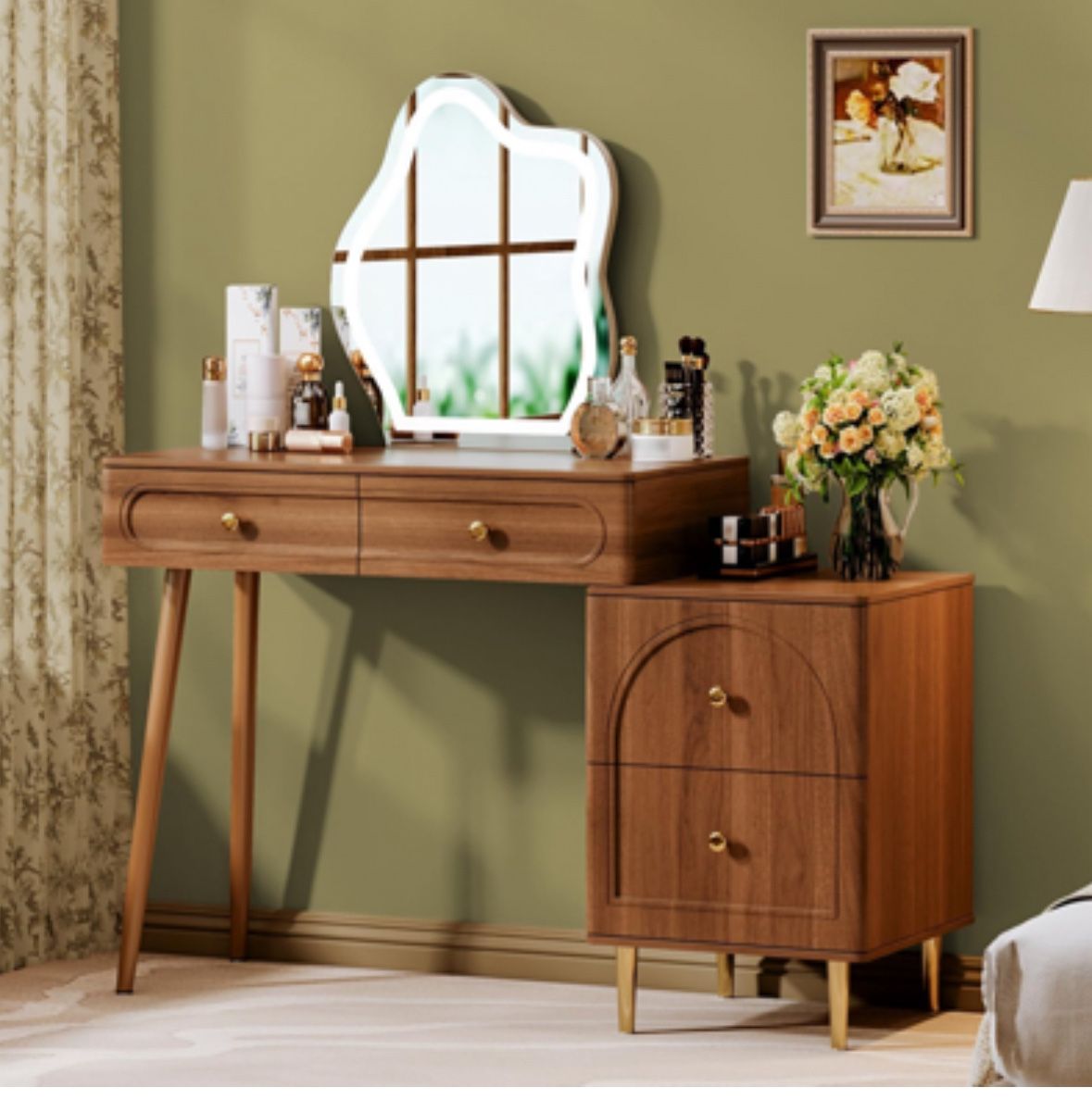 31.5" Brown Stylish Corner Makeup Vanity Table