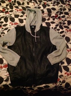 H&M black leather and gray cloth jacket