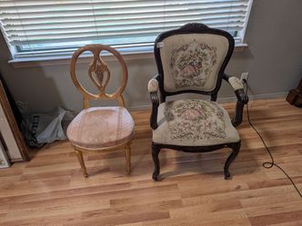 Vintage French Style Accent Chair Lot – Needlepoint & Gold Gilt Balloon Back