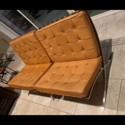 PAIR BARCELONA KNOLL TYPE CHAIRS. NYC. 1950s/60s