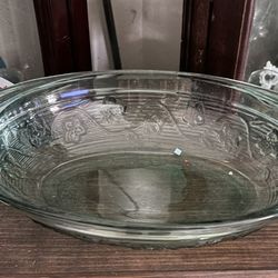 Floral Green Oval Fruit /or Serving Tray Depresión Glass 